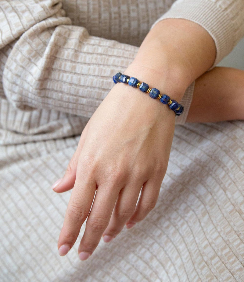 Azul Blue Cubed Lapis Golden Stretch Bracelet