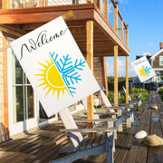 Sun and Snowflake Burlap House Flags for Outdoor, Summer Winter Large Yard Flags 28 X 40 Double Sided Seasonal Decorative Flag for Farmhouse Holiday Decoration