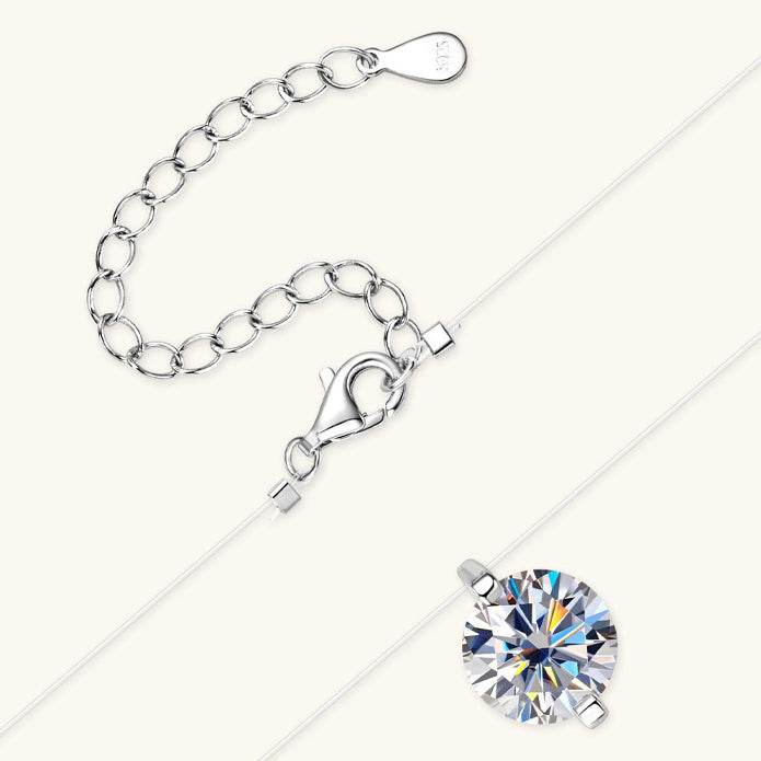 S925 Mermaid Tear Floating CZ Necklace, Sterling Silver Invisible Fishing Line 6-8mm Cubic Zirconia Pendant, 40+5cm Adjustable Dainty Minimalist Choker