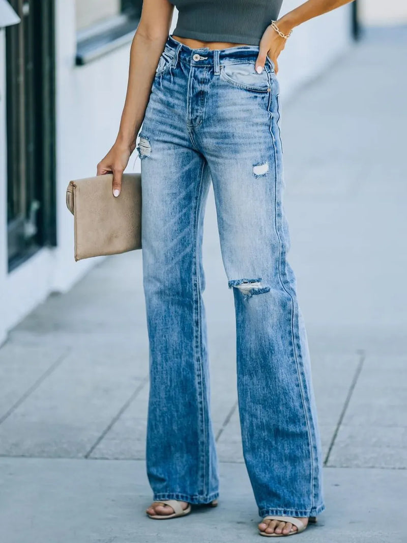 Distressed Straight Leg Jeans