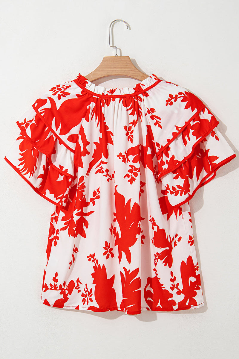Zoya Tiered Ruffled Sleeve V Neck Blouse
