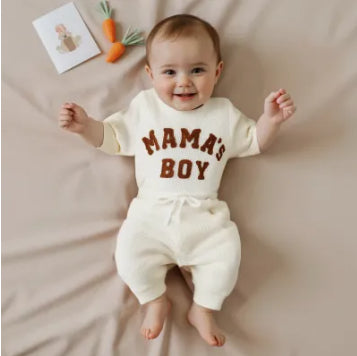 Two-piece Set For Baby Boys Apricot-colored Long-sleeve Bodysuit And Long Pants