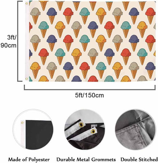 Vintage Ice Cream 3X5 Ft Summer Cold Food Colorful Flag for Outdoor, Indoor, Office, Workplace, Home, Garden, Business