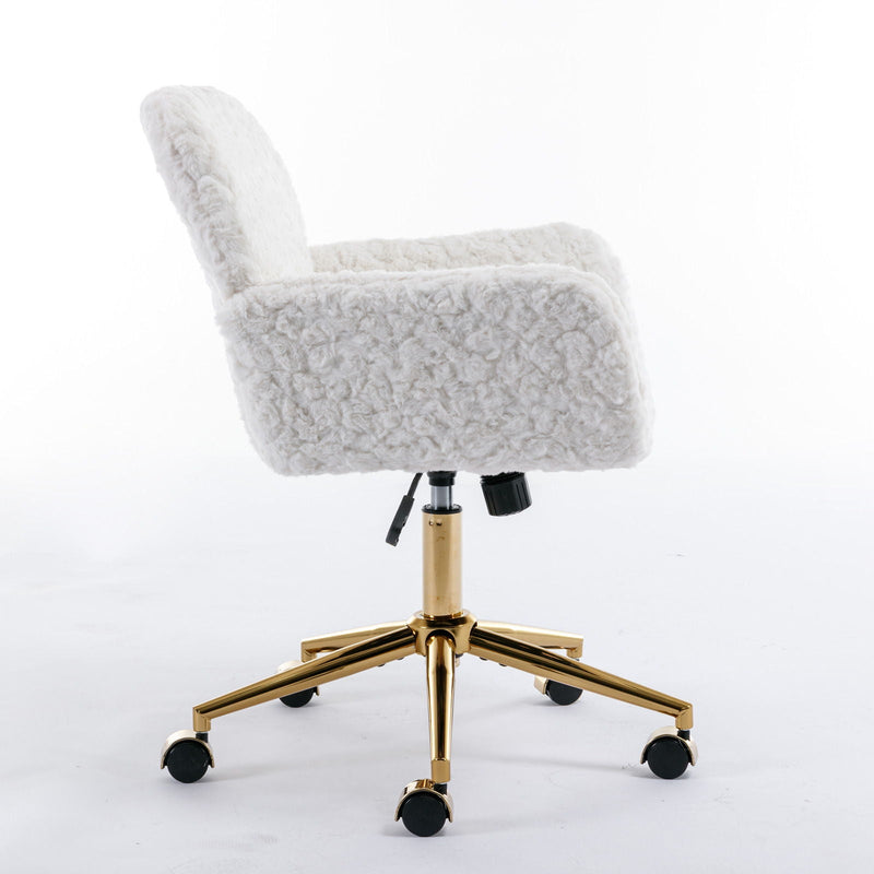 Office Chair, Artificial Rabbit Hair Home Office Chair With Metal Base, Adjustable Desk Chair Swivel Office Chair, Vanity Chair