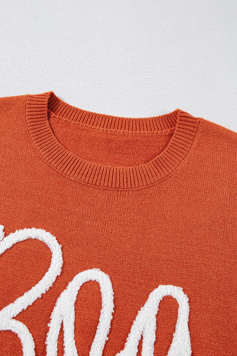 Boo Knitted Pattern Ribbed Edge Sweater
