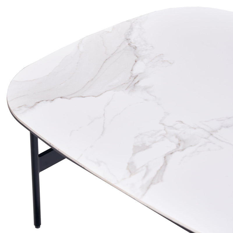 Modern Rectangular Rock Plate Coffee Table Open Space Design Golden Metal Frame Minimalist Living Room Center Table For Lounge Office - Black White