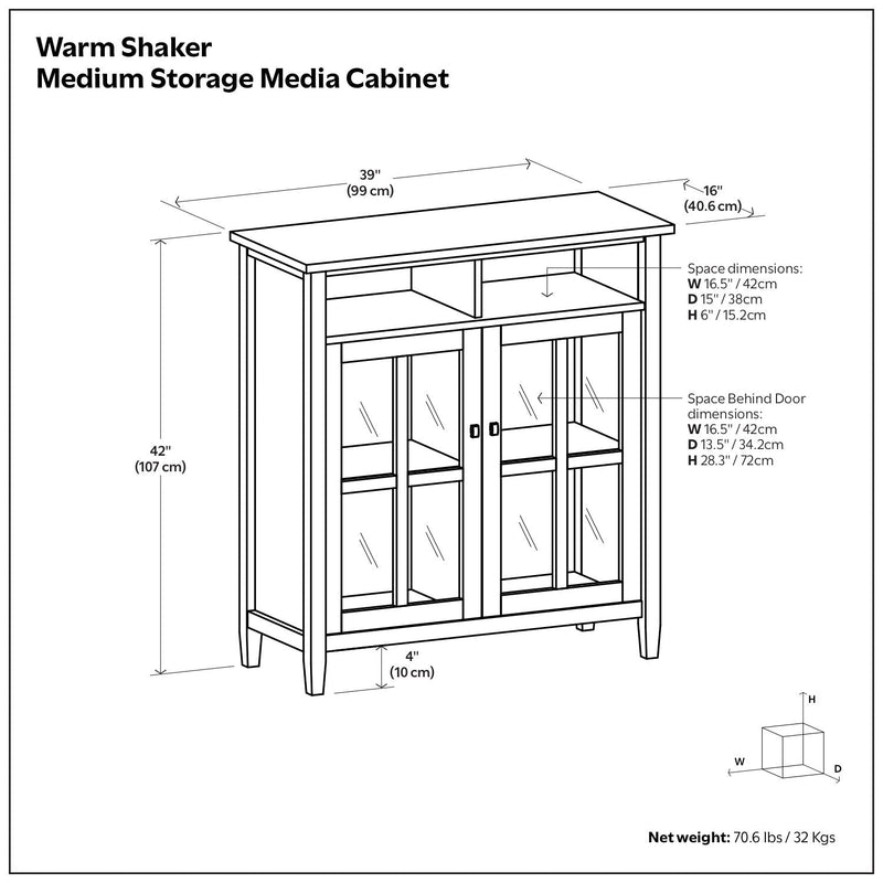 Warm Shaker - Handcrafted Medium Storage Media Cabinet