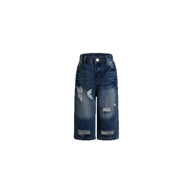 Girl's Nostalgic Washed Distressed Jeans