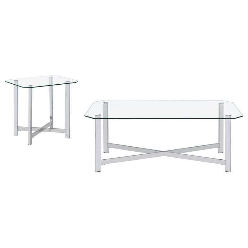 Cronin 2-piece Tempered Glass Top Coffee Table Set Chrome