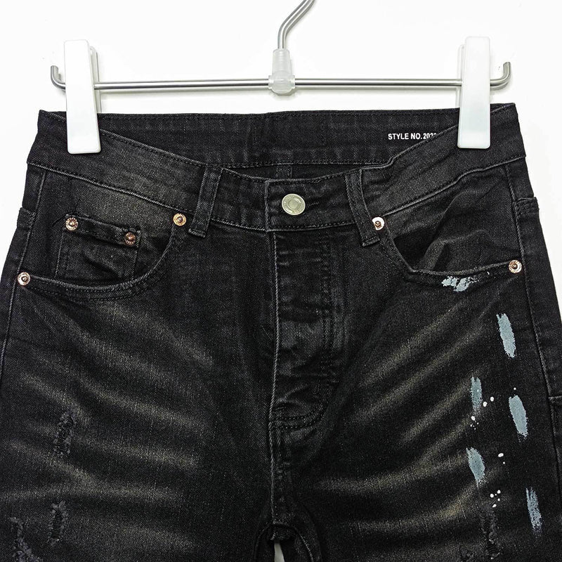 American High Street Ripped Stretch Paint Splash Straight Jeans Men