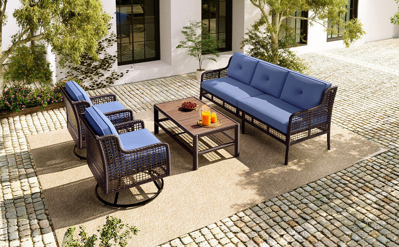 GO 4 Pieces Patio Furniture Set with Swivel Chairs Outdoor Wicker Sofas