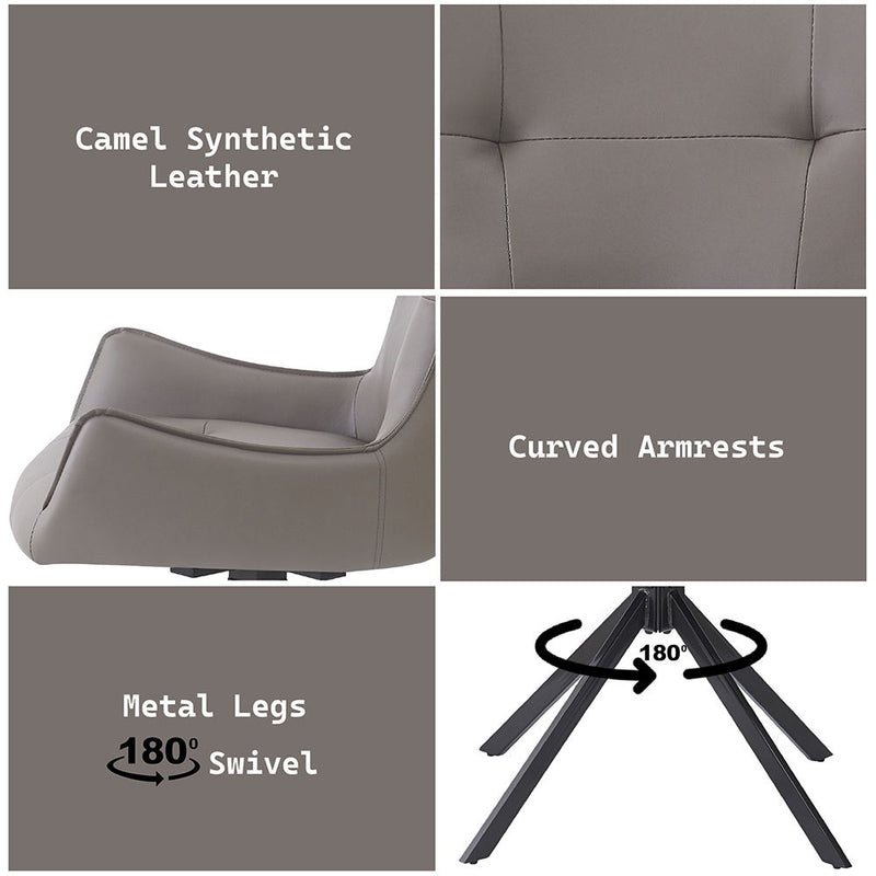 Damita - Camel Synthetic Leather Side Chair With Swivel (Set of 2) - Gray & Black Finsh
