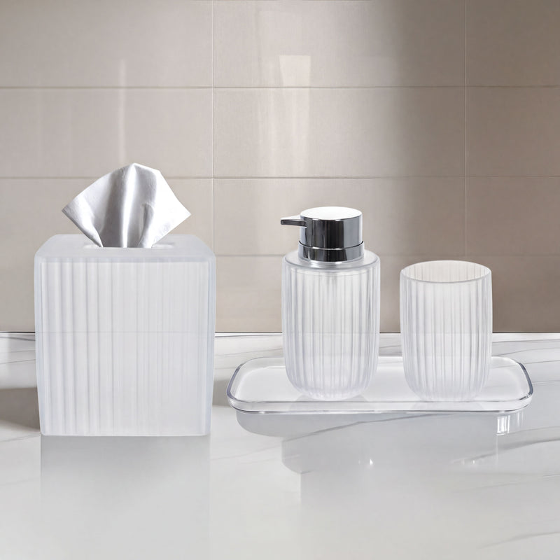 Acrylic Bathroom Set – Modern Bathroom Accessories with Soap Dispenser Pump & Tray