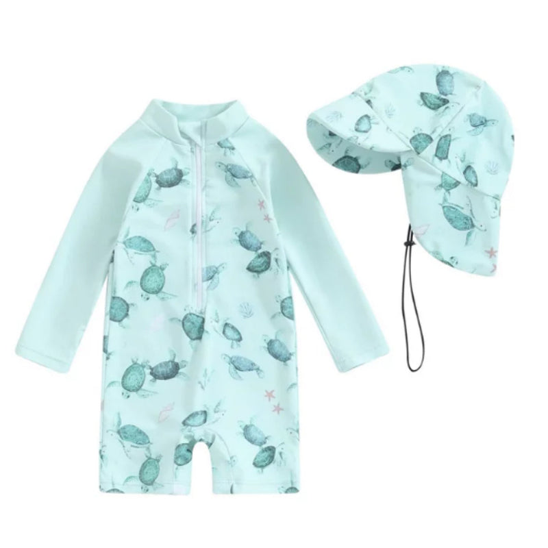 Baby Long-sleeved Onesie Swimsuit With Sun Protection for Boys And Girls