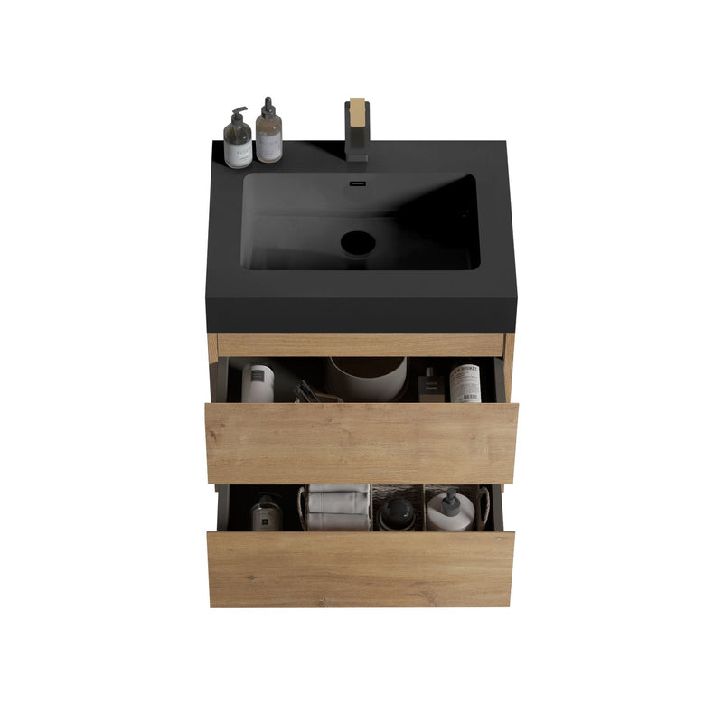 Alice - Natural Oak Bathroom Vanity With Sink, Large Storage Wall Mounted Floating Bathroom Vanity For Modern Bathroom, One-Piece Sink Basin Without Drain