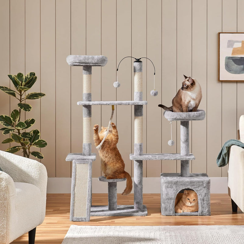 Ultimate 53.5-Inch Rotatable Cat Tree: Multi-Level Playground for Kittens and Large Cats with Cozy Condo and Scratching Posts in Light Gray