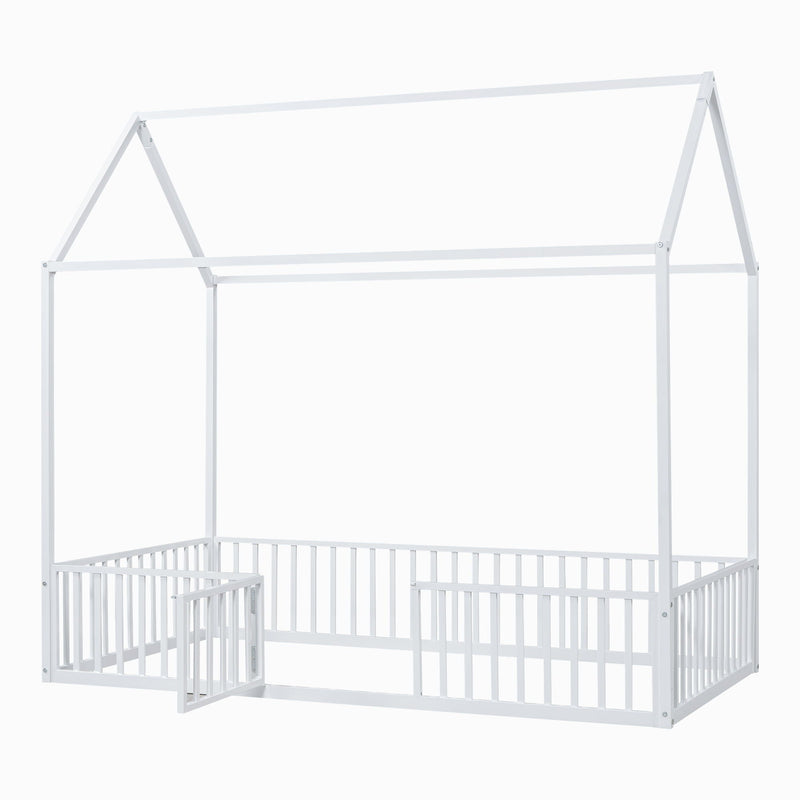 Metal House Bed With Fence And Door