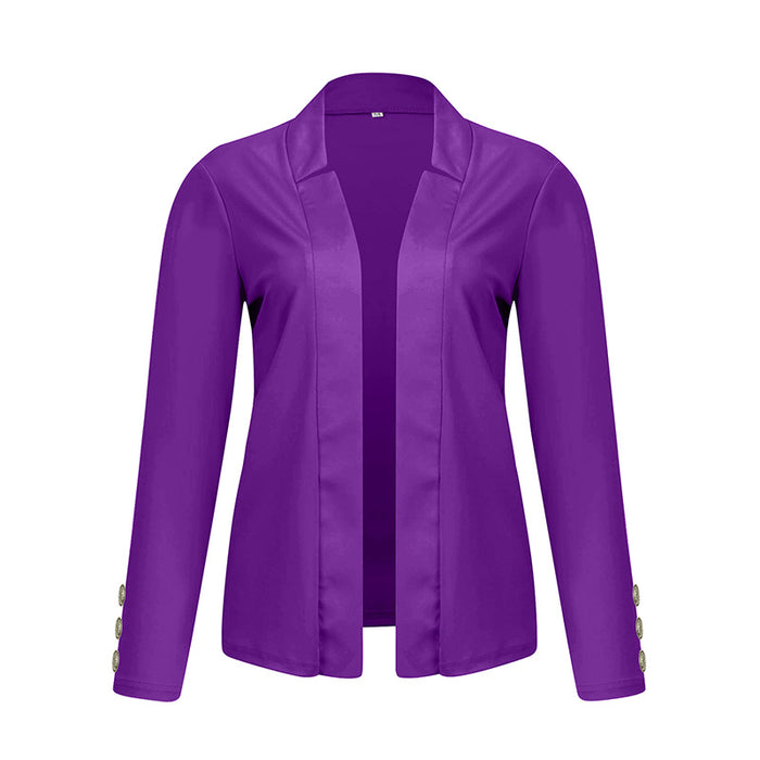 Plus Size Women's Solid Color Long Sleeve Blazer - Button Cuff Sport Coat Comfortable For Work & Casual Wear