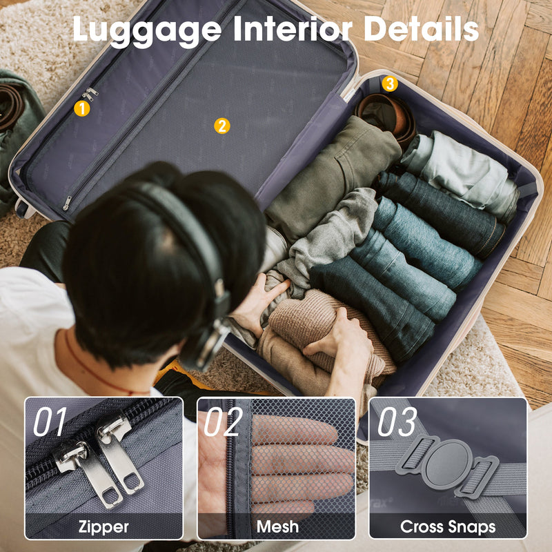 Hardshell Luggage Sets 2Pcs + Bag Spinner Suitcase with TSA Lock