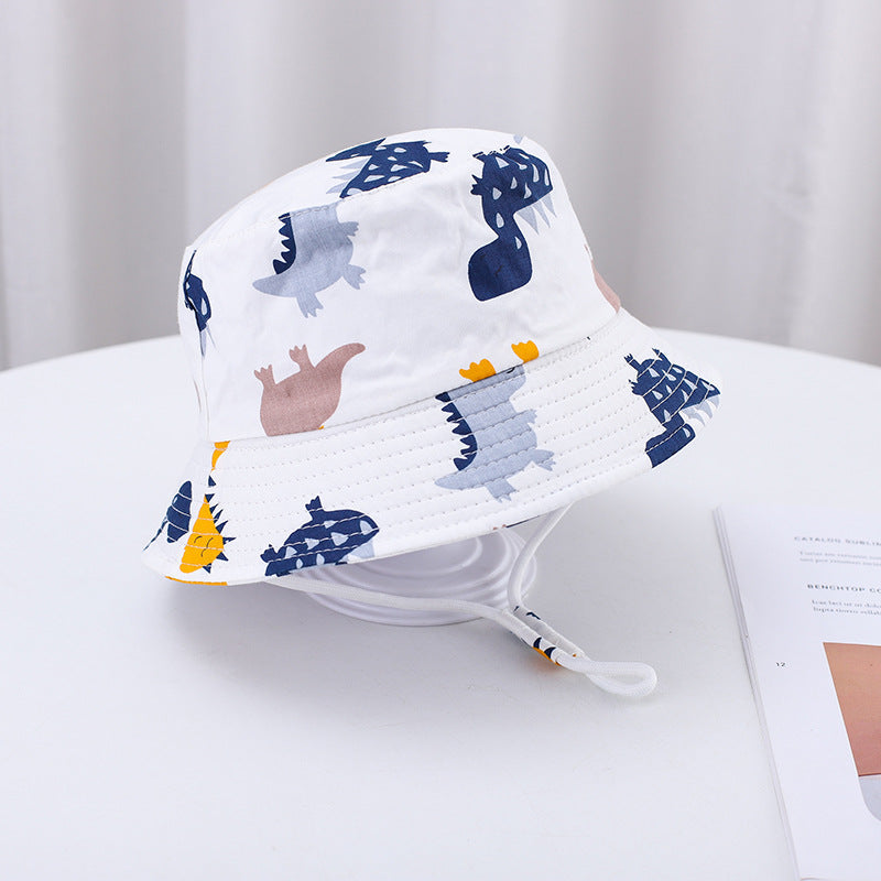 Printed Bucket Hat Cute Car Dinosaur Summer Beach Pure Cotton Fisherman Hat For Babies
