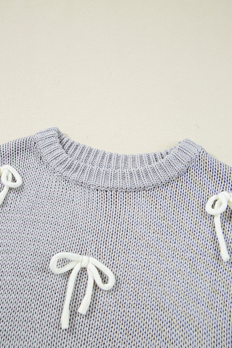 Sara Bowknot Applique Cap Sleeve Sweater