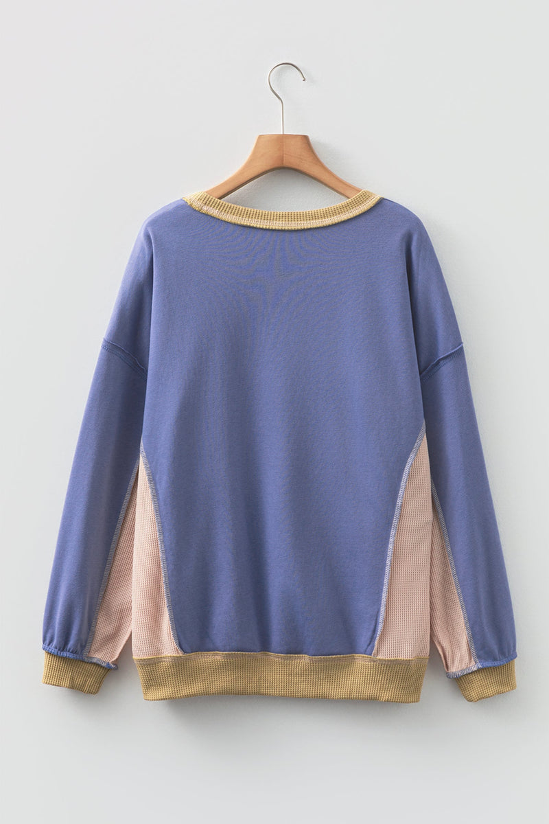 Alaina Waffle Patchwork Oversize Sweatshirt