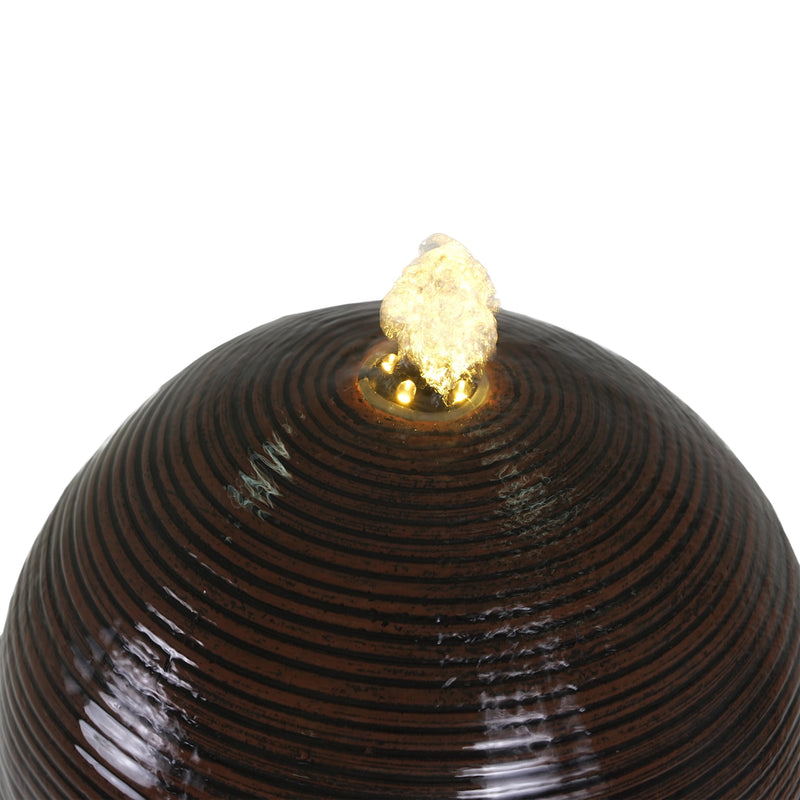 35.5' Dark Brown Concrete Tall Column Fountain with LED Lights