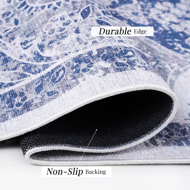 NAAR MAVAL Blue Washable Rug 5x8 Area Rug (Blue, 5' x 8')