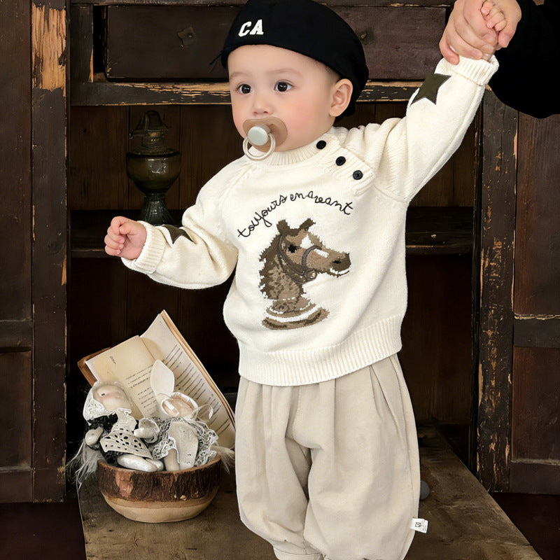 Cartoon Horse Year Knitted Sweater Children's Clothing Sweater