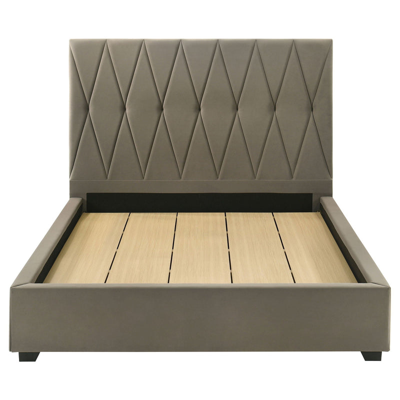 Delsea Upholstered Queen Panel Platform Bed Light Brown