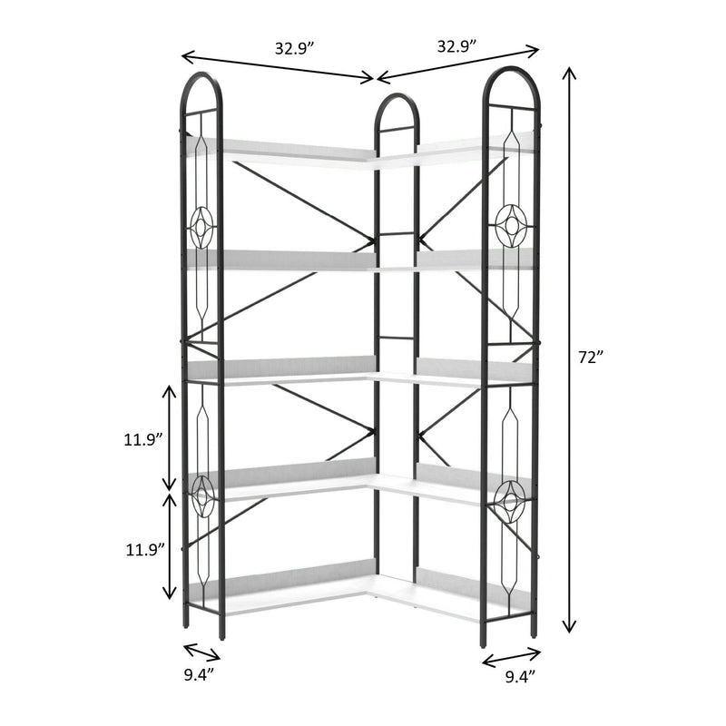 Industrial Style Corner Bookshelf With Thickened Iron Frame