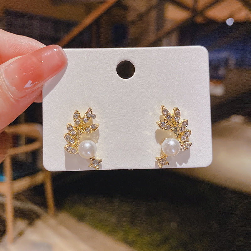 Crystal Leaf Stud Earrings for Women