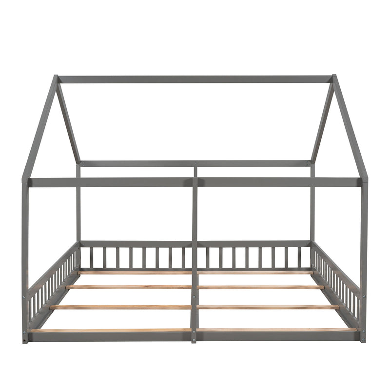 House Platform Beds, 2 Shared Beds, Metal Frame With Guardrails
