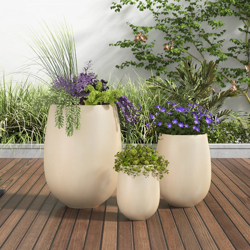 U_STYLE Lightweight Round MGO Outdoor Planter Set - 3 Sizes