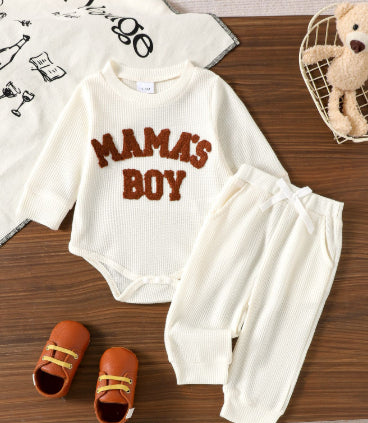 Two-piece Set For Baby Boys Apricot-colored Long-sleeve Bodysuit And Long Pants