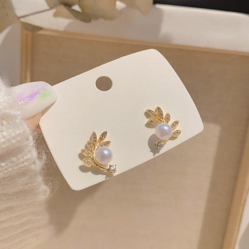 Crystal Leaf Stud Earrings for Women