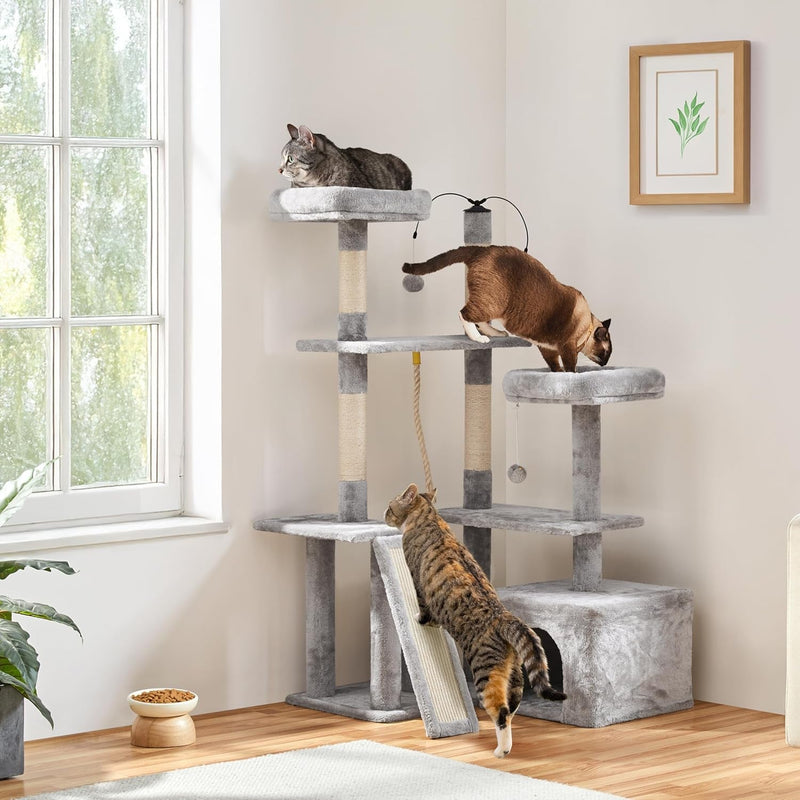 Ultimate 53.5-Inch Rotatable Cat Tree: Multi-Level Playground for Kittens and Large Cats with Cozy Condo and Scratching Posts in Light Gray