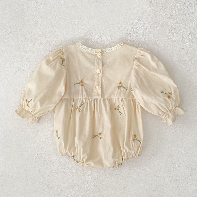 Baby Bodysuit With Long Sleeves Bow And Embroidery