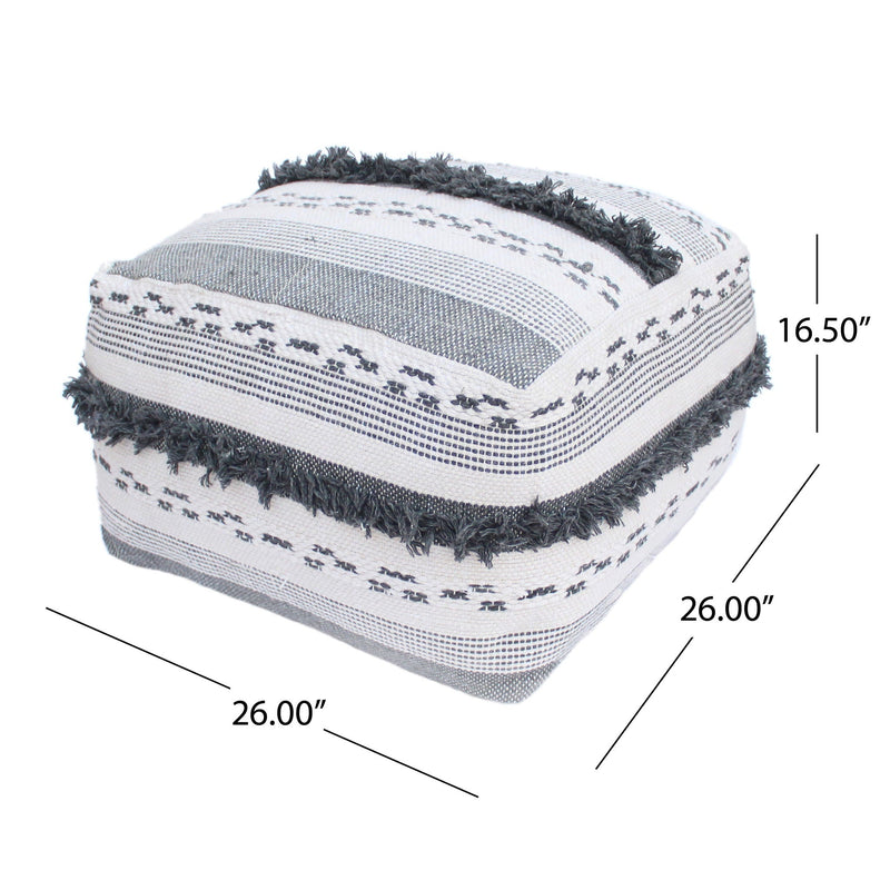 Karim - Faux Yarn Large Pouf, Durable - Ivory / Gray