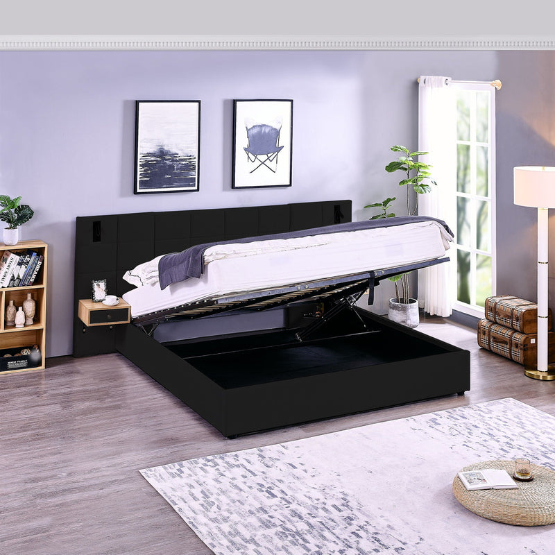 Upholstered Hydraulic Platform Bed With Storage Shelves, Reading Lamps, USB Port