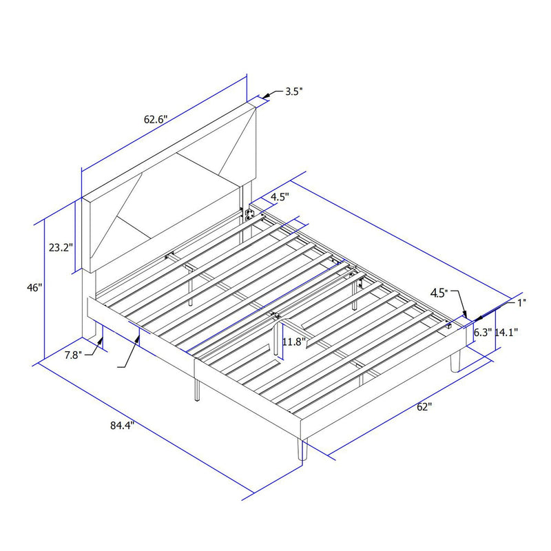 Upholstered Platform Bed Frame With Headboard, Wood Slat Support