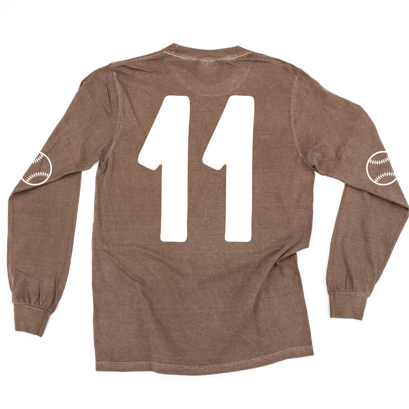 There's No Crying In Baseball (elbows) - Custom Number - LONG SLEEVE Comfort Colors Tee