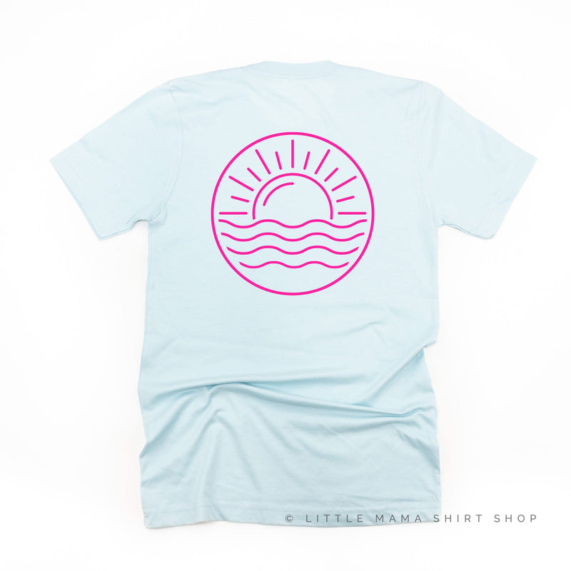 FEELING SALTY POCKET DESIGN FRONT / OCEAN SUNSET BACK- Unisex Tee