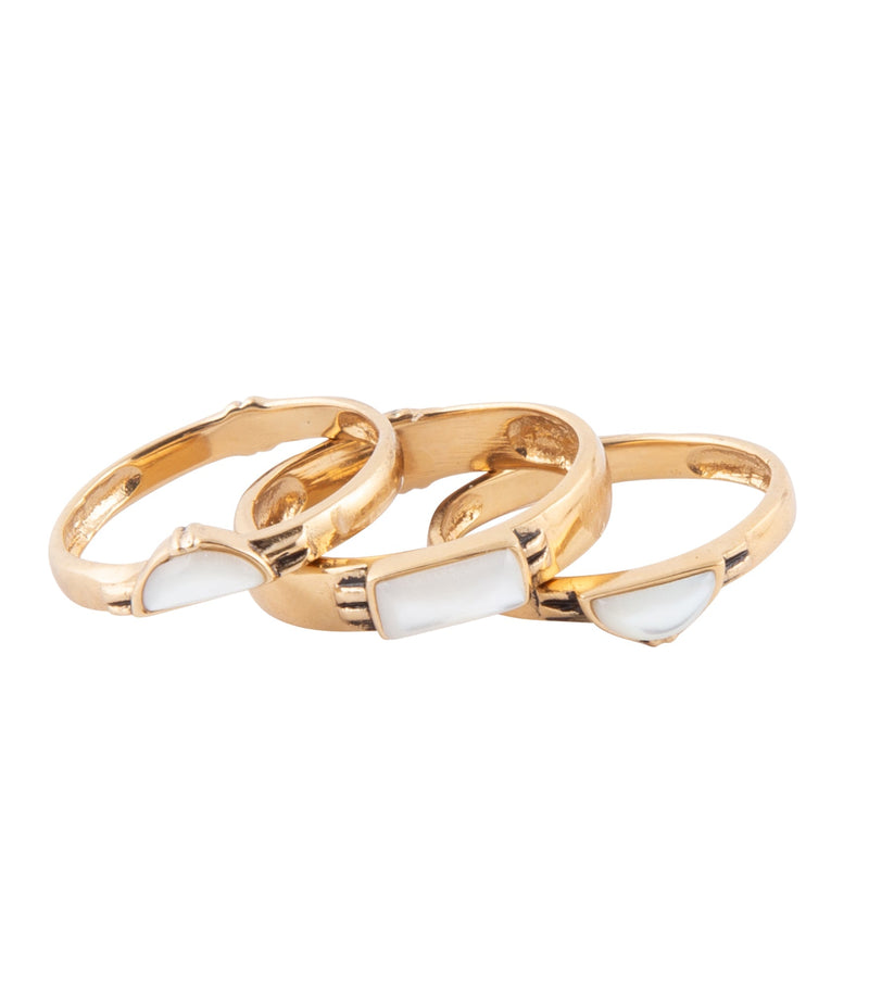 Baguette White Mother of Pearl Golden Stack Ring Set
