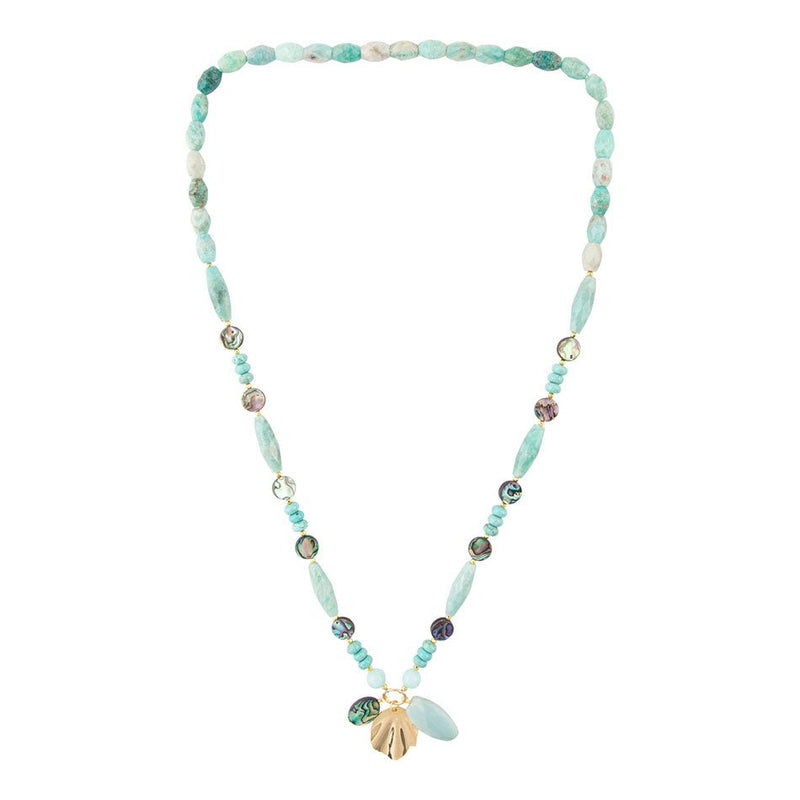 Baja Amazonite and Abalone Long Necklace