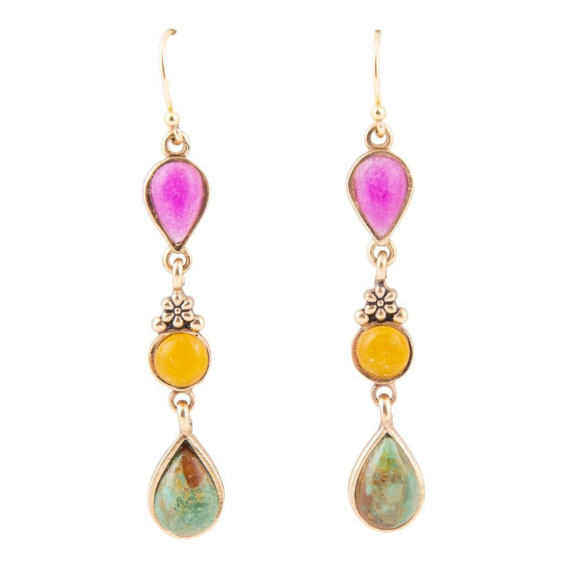Barcelona Multistone Linear Golden Drop Earrings