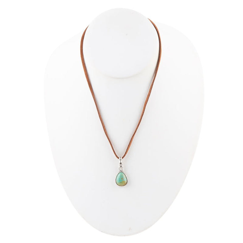 Basic Turquoise and Sterling Silver Pendant Leather Necklace
