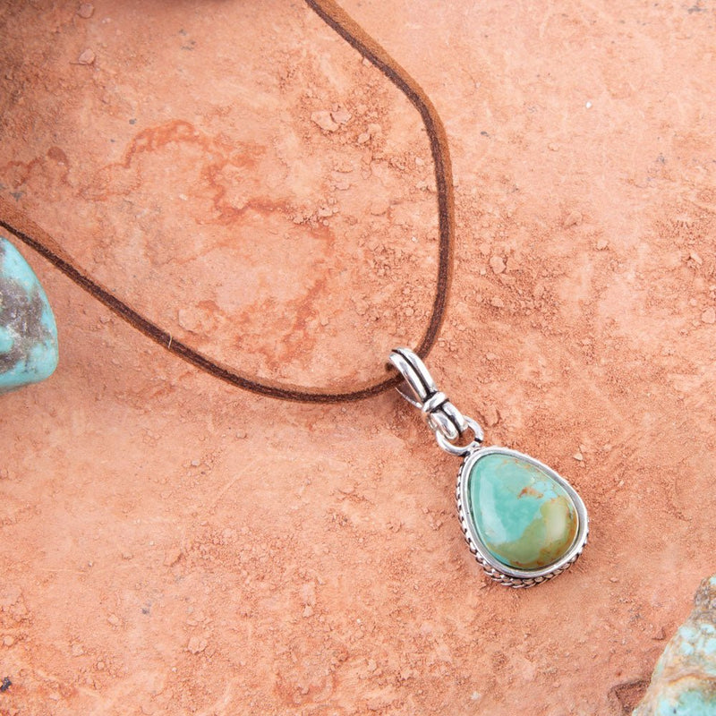 Basic Turquoise and Sterling Silver Pendant Leather Necklace