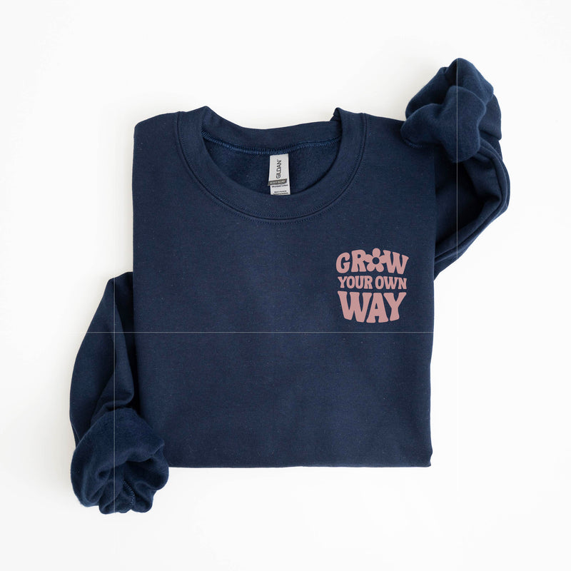 Grow Your Own Way (Pocket Front) w/ Mushrooms on Back - BASIC FLEECE CREWNECK