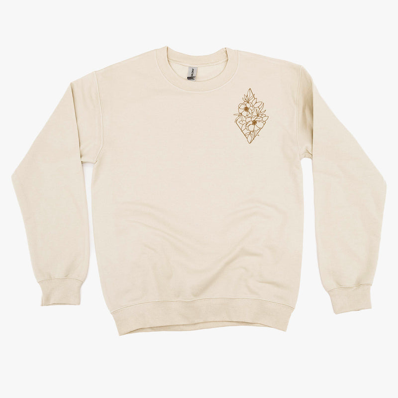 Flower Diamond (Pocket Front) w/ Actually Life is Beautiful and I Have Time (Back) - BASIC FLEECE CREWNECK